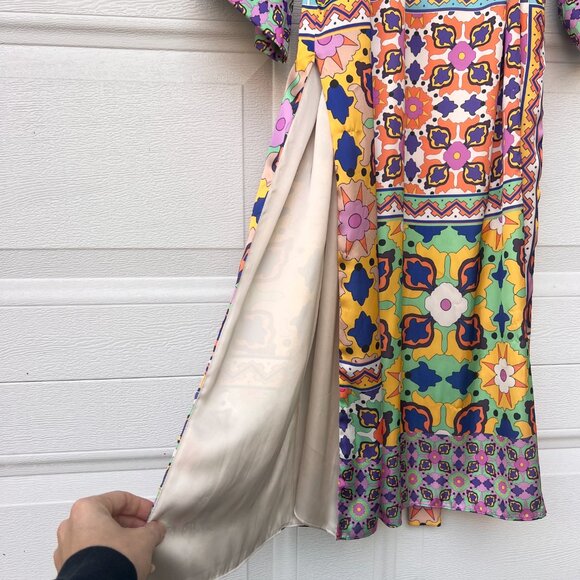 Zara Co-Ord Set multicoloured printed kimono with belt and matching trousers XL - Picture 12 of 15